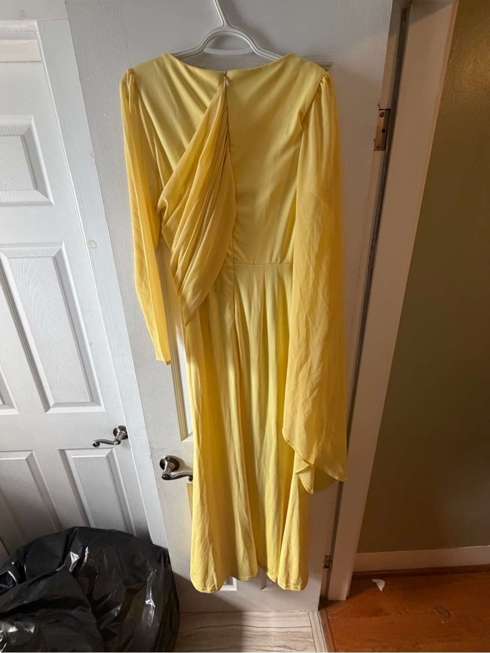 Elegant Yellow Women's Long Sleeve Draped Dress